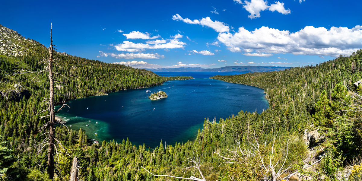 Best places to visit in California featuring the crystal-clear waters and mountain views of Lake Tahoe