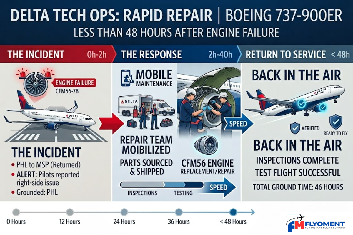 You are currently viewing Delta Air Lines Repairs Boeing 737-900ER Less Than 48 Hours After Engine Failure